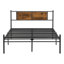 Structure de très grand lit avec tête de lit décorée à panneau de bois noir, structure durable, fonctionnement silencieux, grand espace de rangement, assemblage facile, compatible avec tous les types de matelas avec tête de lit