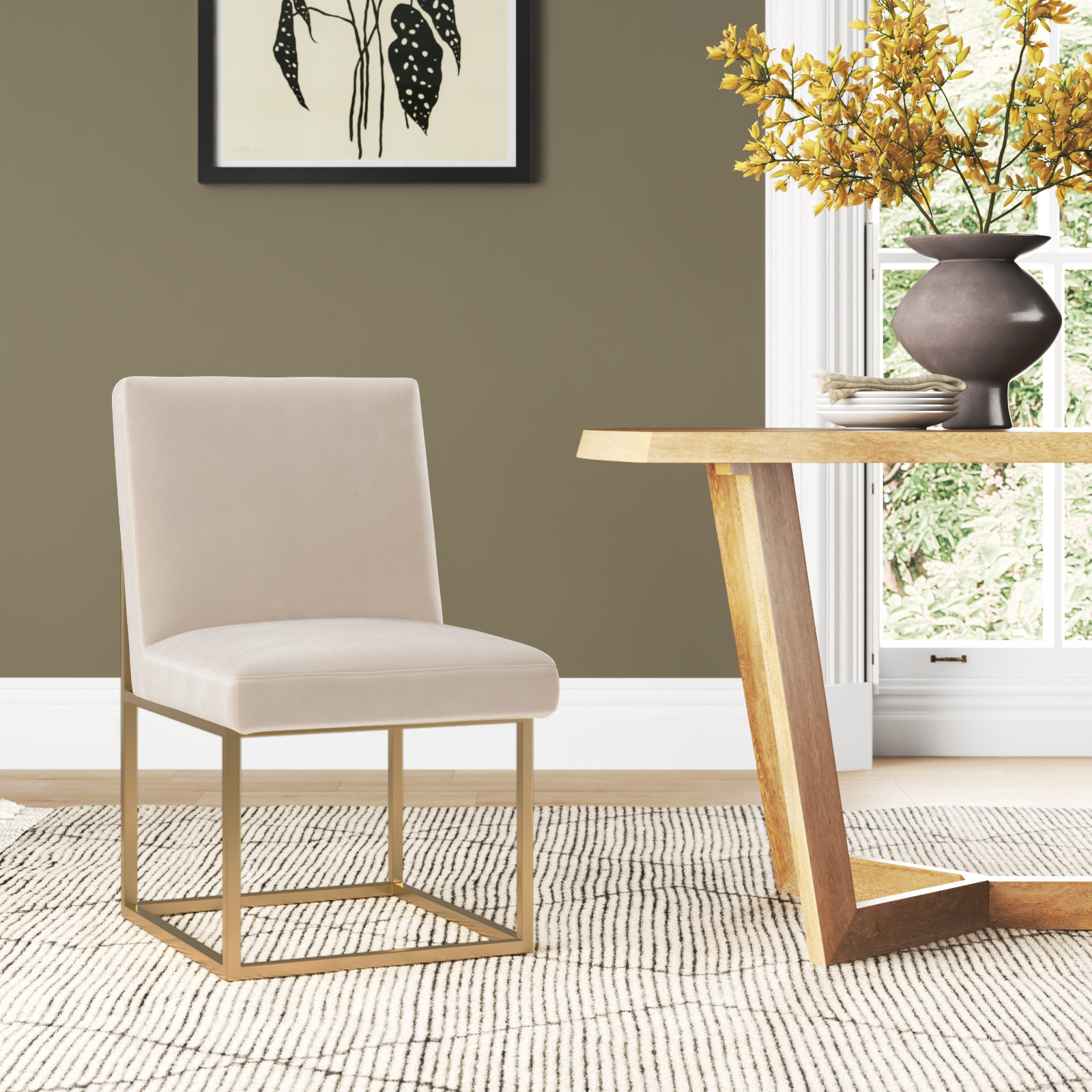 Athens Upholstered Stainless Steel Side Chair, Gold, Taupe Velvet