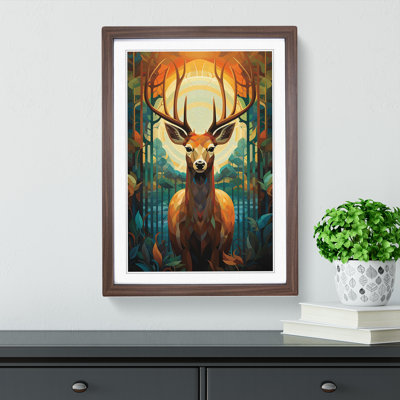 Deer Art Deco No.2 - Single Picture Frame Print on Wood