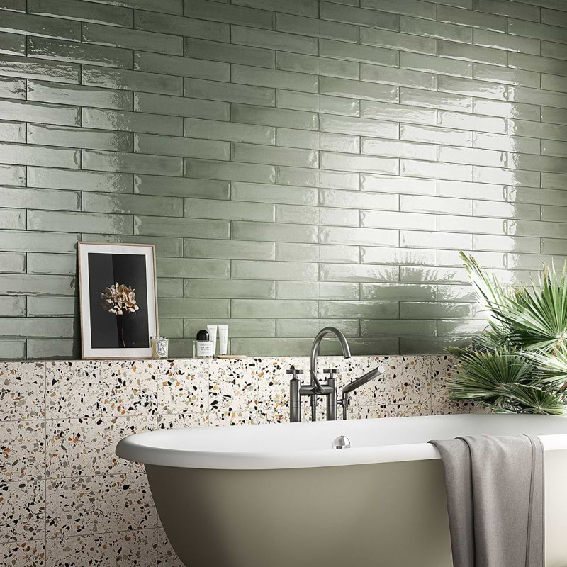 Paint 3x16 Glossy Porcelain Tile, Verde Green