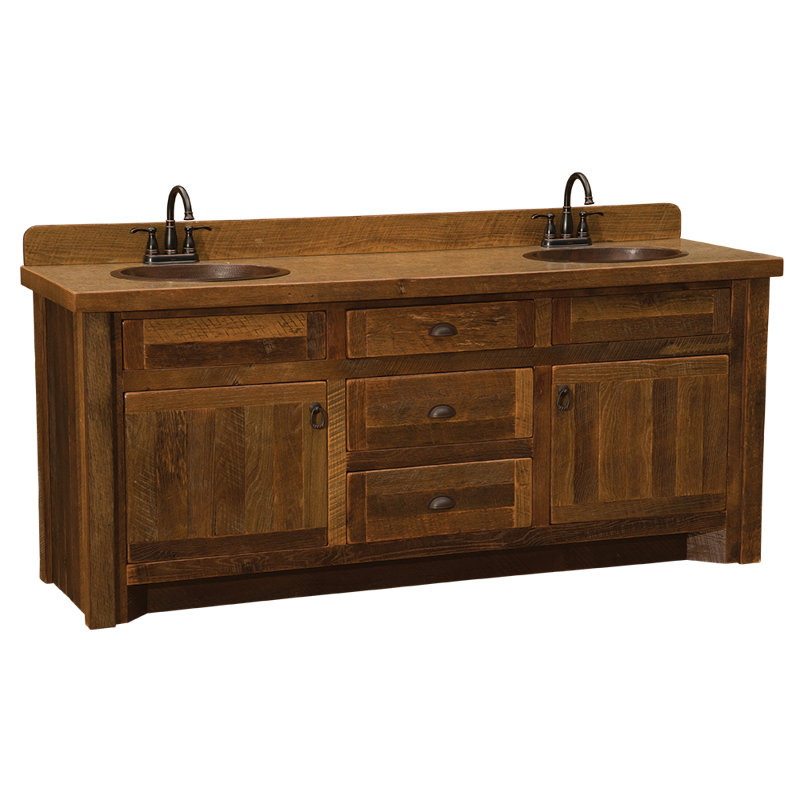 Meuble-lavabo en bois de grange Fireside Lodge, Avec surface stratifiée, Pieds en bois de grange, Lavabo double
