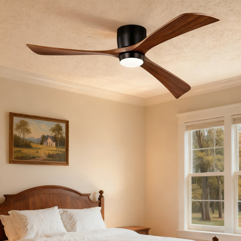 52 In. 3-blade Smart Indoor Flush Mount Ceiling Fan With Remote Control, Noiseless Reversible Dc Motor, Dimmable Led Light