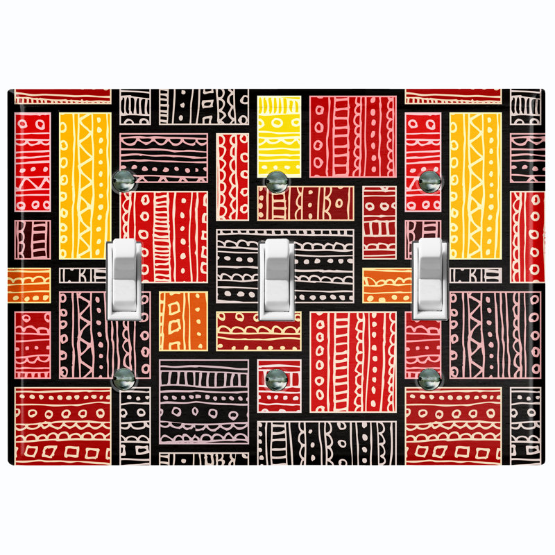 Metal Light Switch Plate Outlet Cover (Safari Pattern African Tribal Art Geometric   - Single Toggle)