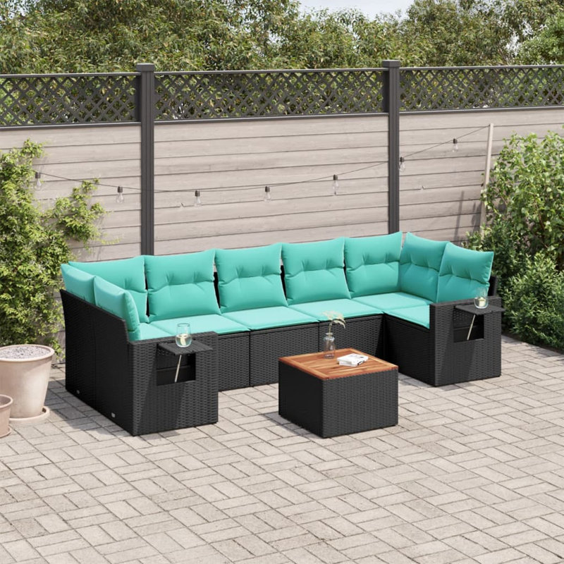  Ensemble de canapé de patio 8 pièces avec coussins en rotin de polyester noir