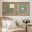 Lignes géométriques et illustrations carrées en vert organique moderne, art minimaliste, détente / calme - ensemble de 2 reproductions sur toile flottante-123398665-123398664