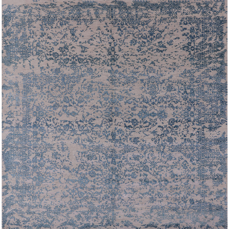 Tapis bleu / brun à motif oriental Bossonia, Carré 5 pi