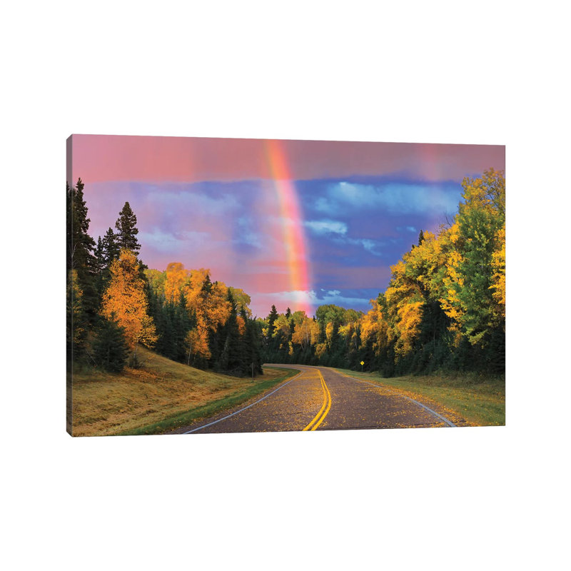 Canada, Saskatchewan, Prince Albert National Park. Rainbow after storm. 1 Piece Wrapped Canvas Wall Art