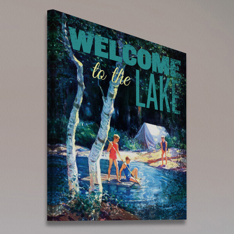 « welcome to lake », reproduction d’art sur toile tendue, H 48 po x l 40 po x P 1,5 po