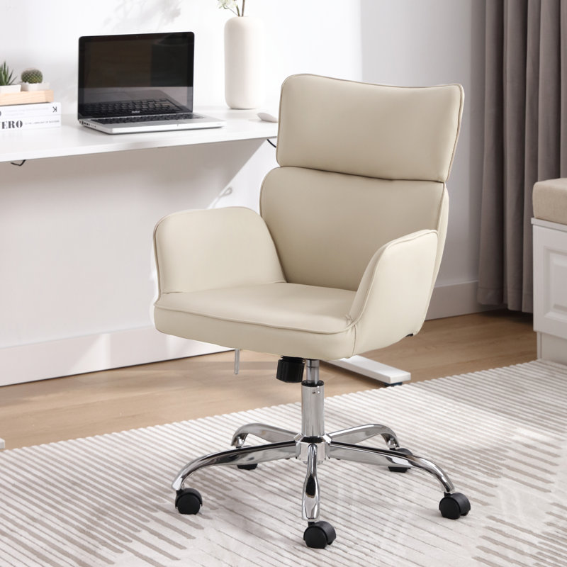 Chaise de travail pivotante en similicuir Caylin, Beige