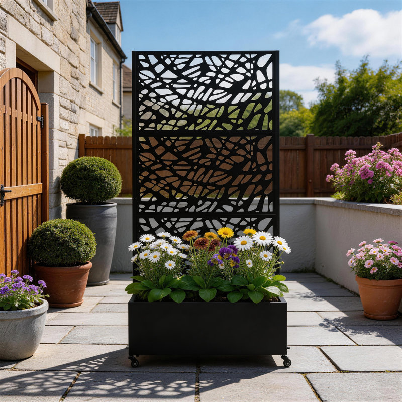 Boîte à fleurs en métal avec treillis et roues Knox, H 72 po x l 35 po x P 16 po, Black