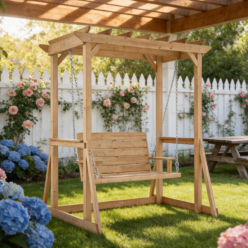 Balancelle en bois de cèdre de 82,1 po de largeur avec support ergonomique pour deux