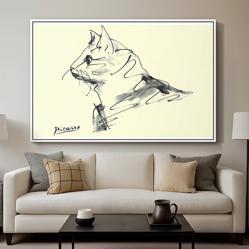 Chat (Le Chat), c. 1960 - Pablo Picasso, toile tendue avec châssis, 26 x 40, Blanc