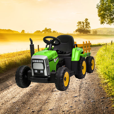 12V Kids Ride-On Tractor with Trailer & Remote, Up to 5MPH, EVA Tires, 2+1 Gear Shift, LED Headlights, Music, Bluetooth, USB, ASTM Certified, Ages 3-6