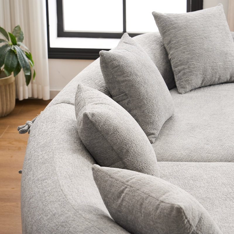 Canapé modulaire incurvé de 110,2 po, tissu de chenille de grain de bois luxueux, canapé modulaire surdimensionné, canapé incurvé de compression pour le salon, aucun assemblage requis