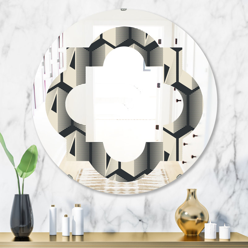Miroir mural quadrilobe éclectique sans cadre, H 31,5 po x l po