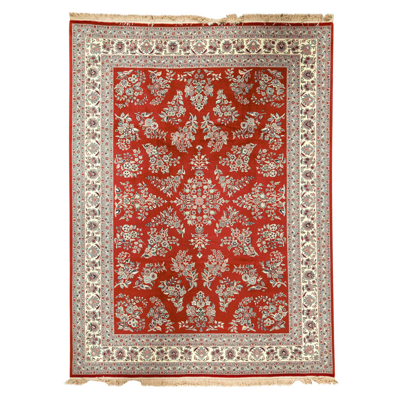 Tapis rouge et ivoire de haute qualité noué à la main