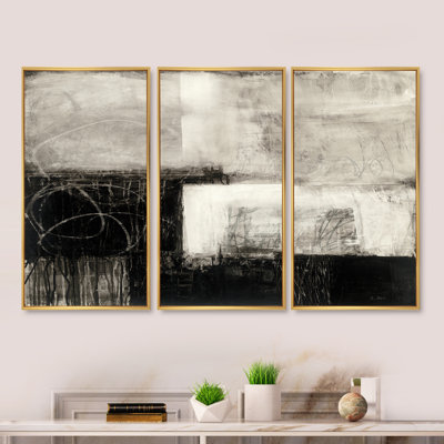 «A Geometric Day II - Mid-Century», ensemble d'art mural moderne sur toile encadrée