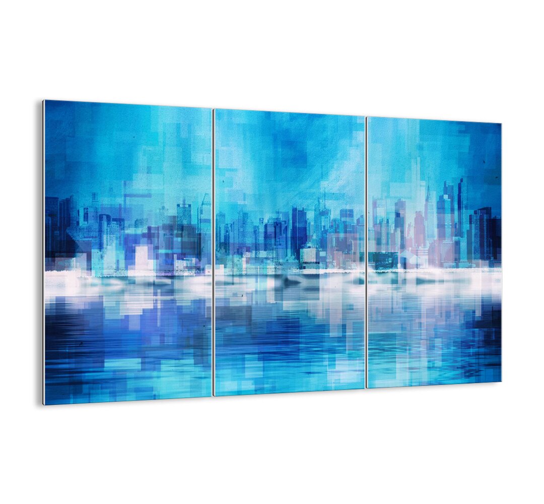 3-tlg. Glasbilder-Set - Grafikdruck â€žSunk in Blueâ€�