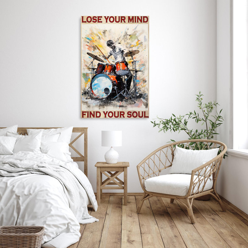 «Man Play Drums Lose Your Mind On», impression sur toile, H 36 po x l 24 po x P 1,25 po