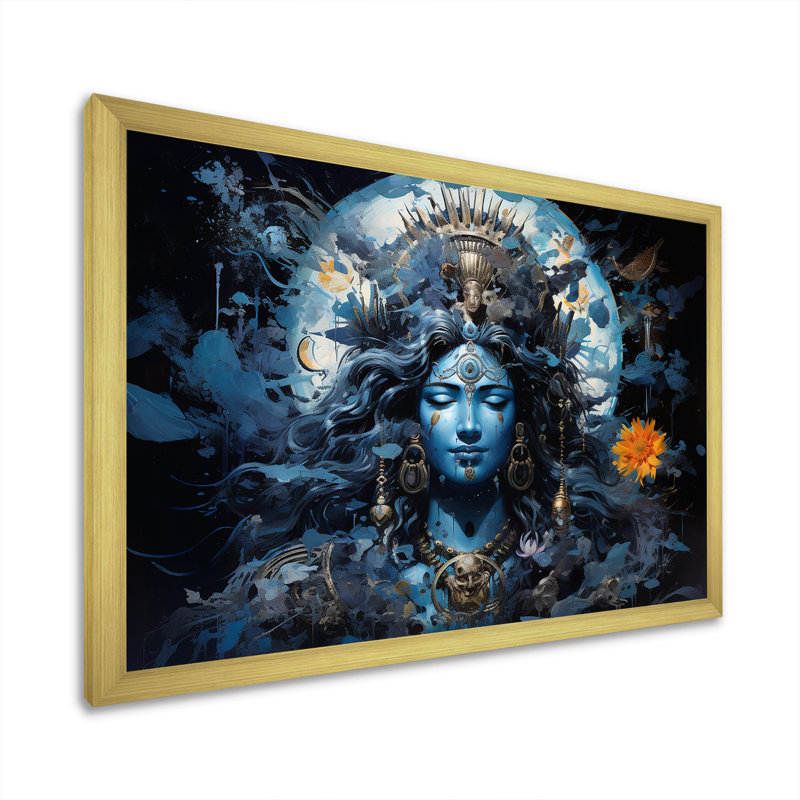 Hindouisme Shivas cobalt cosmique I sur toile, Cadre doré simple, H 34 po x l 44 po x P 1,5 po
