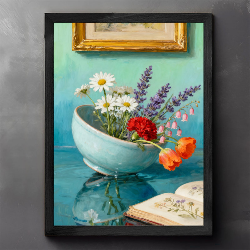 Art encadré noir, arrangement floral simple et rétro, impressions de style rétro, H 25 po x l 17 po
