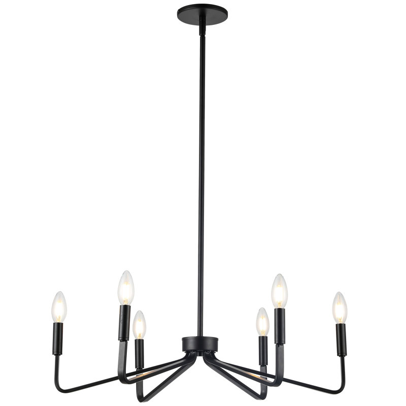 Lustre incandescent 6 lumières Morghyn, noir mat, Noir mat