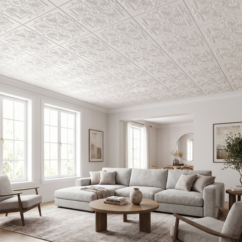 Carreau de plafond en polystyrène 1,6 pi x 1,6 pi Victorian, Blanc uni