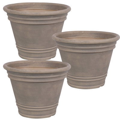 Pepinn 20" x 20" x 14.75" Round Polyresin Outdoor Planter Pot - Sable - Set of 3