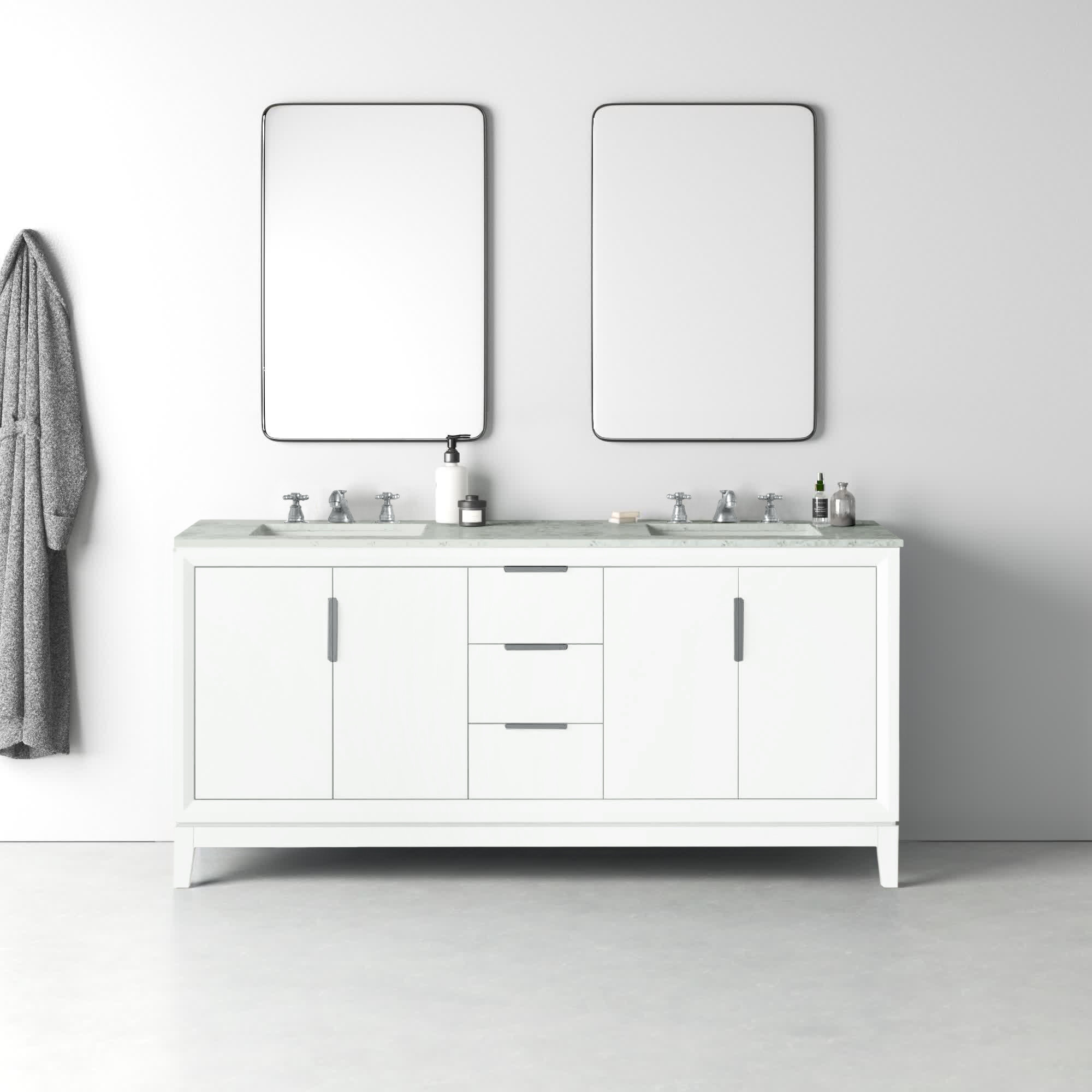 Elizabeth 72" Carrara White Marble Countertop Bath Vanity with Faucet, Pure White, Hook