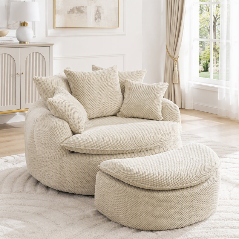 Chaise longue surdimensionnée avec repose-pieds, Tissu taupe, 2