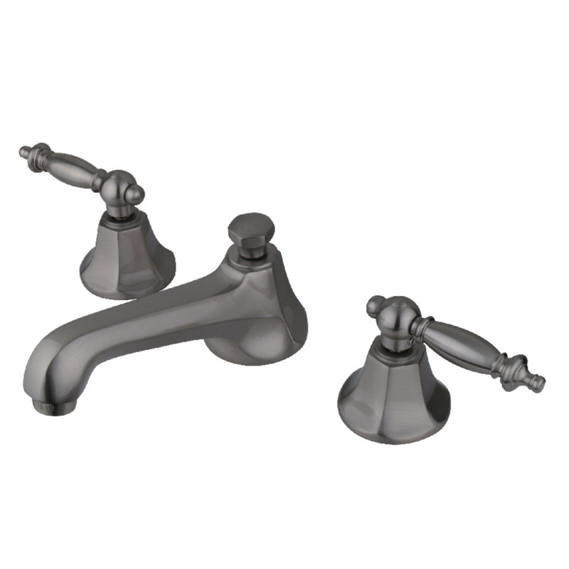 Kingston Brass Metropolitan Two-Handle 3-Hole Deck Mount Widespread Bathroom Faucet with Brass Pop-Up Drain, Polished Brass