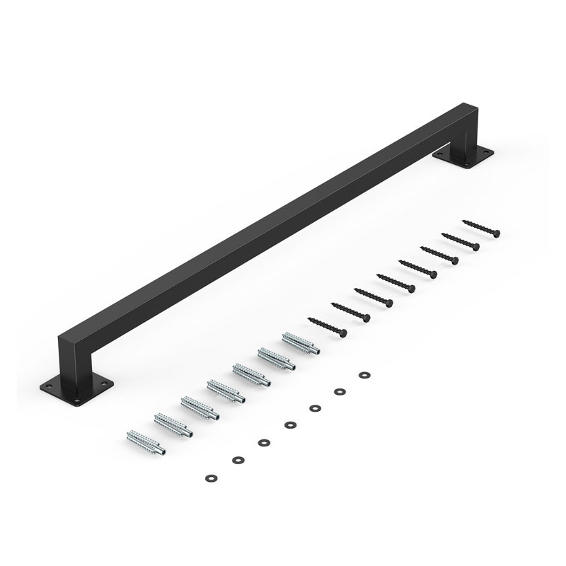 Rampe d'escalier murale en fer noir de 4 pi - Rampe tubulaire carrée robuste avec capacité de 250 lb pour les marches intérieures et extérieures
