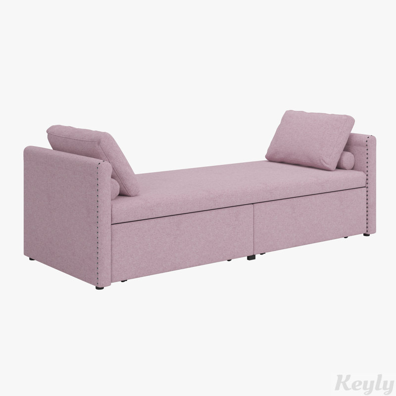 Pink Linen Upholstered Chaise Lounge with Wood Frame