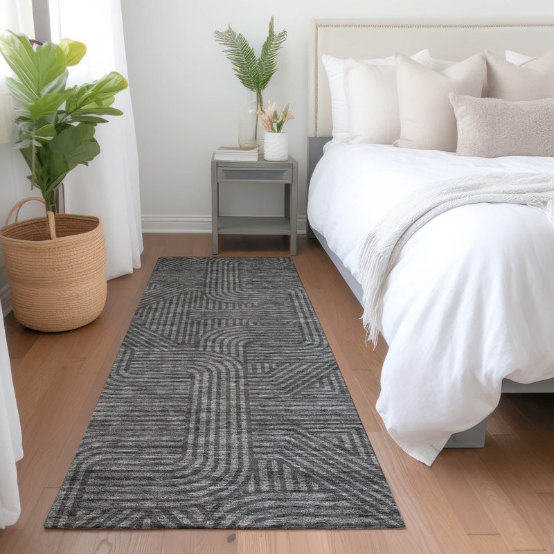 Premium Machine Washable Prisco Charcoal Rug, Runner 2'3" x 7'6"