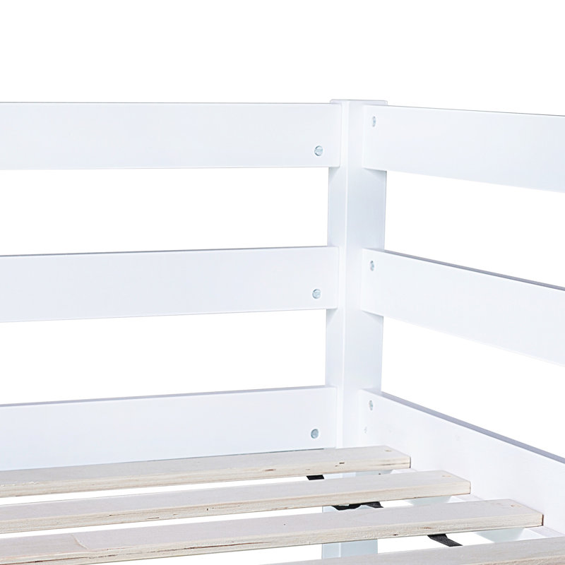 Twin High Loft Bed, Rubber Wood  Loft Bed With Safety Guardrail, Built-In Desk, Ladder,White, White
