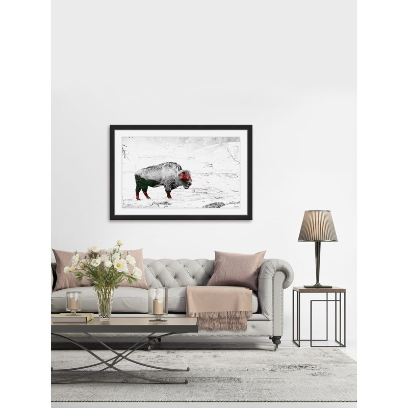 « Lost Buffalo »-reproduction de peinture encadrée sur papier, H 16 po x l 24 po x 1,5 po