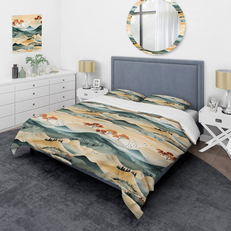 Ensemble de housse de couette Minimalist Landscape, Housse de couette pour grand lit et 2 taies décor