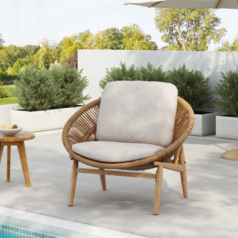Chaise longue d'extérieur en osier, Beige, Naturel