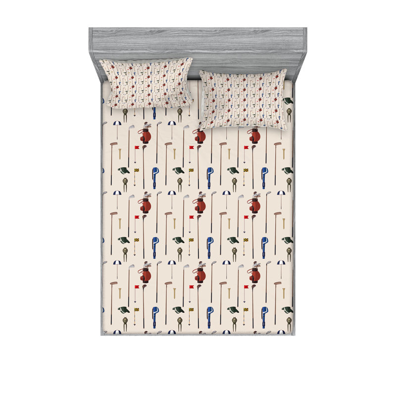 Multicolore ensemble de draps et taies décoratives de golf Ambesonne, Ensemble de draps pour lit double avec 4 taies d'o