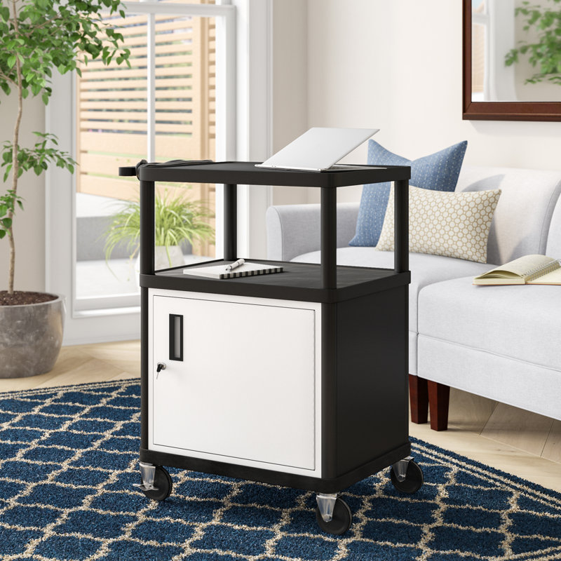 Luxor Black and Gray 3-Shelf Utility Cart with Cabinet