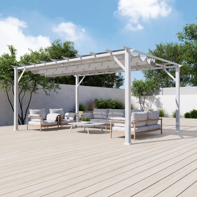 White Aluminum Pergola with Adjustable Silver Canopy, 11' x 11'