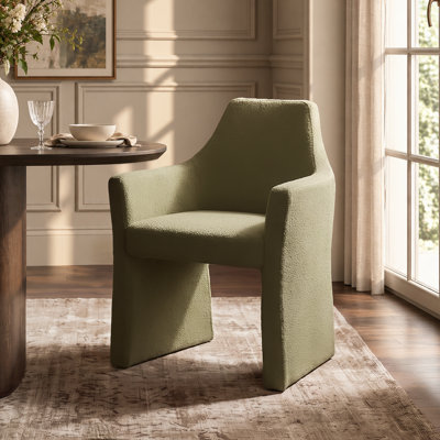 Grace 26" Modern Boucle Upholstered Dining Armchair with Curved Arms, Accent Side Chair for Dining Room, Home Office or Vanity, Fully Assembled