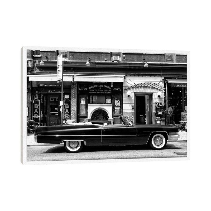 Black Cadillac by Philippe Hugonnard - Print on Canvas, 45.72cm H x 66.04cm W x 3.81cm D, White Floater Framed