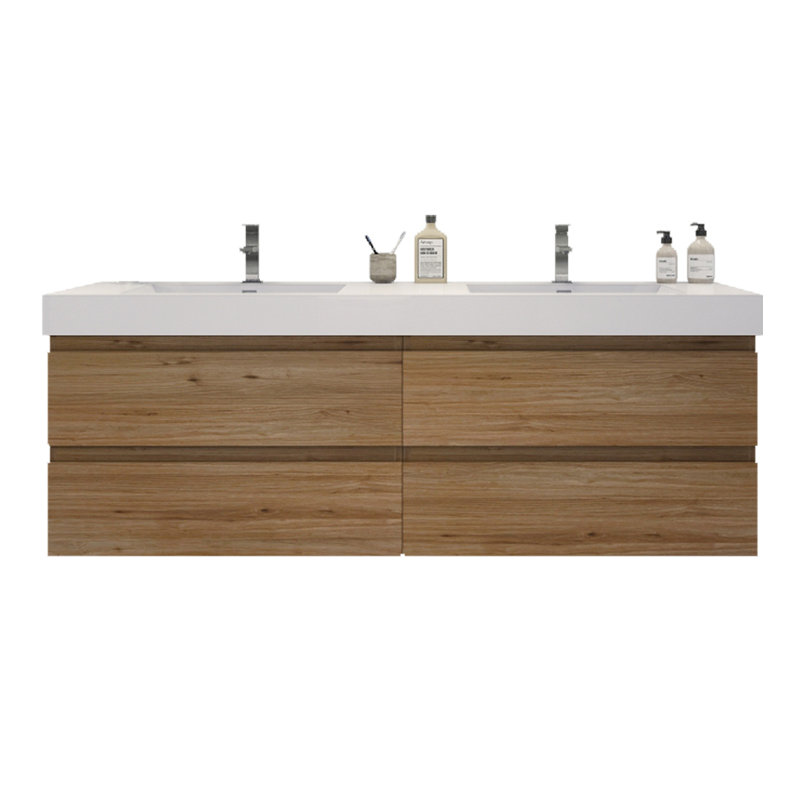 Hartsock Double Bathroom Vanity with Acrylic Top, Natural Oak