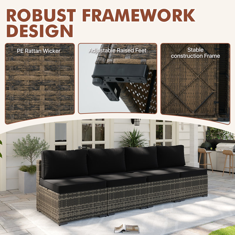 4 -Person Rattan Patio Safo With Cushions, Yellow, Black
