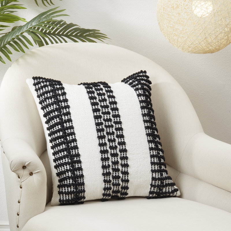 Black and White Textured Stripe Cotton Throw Pillow Cover