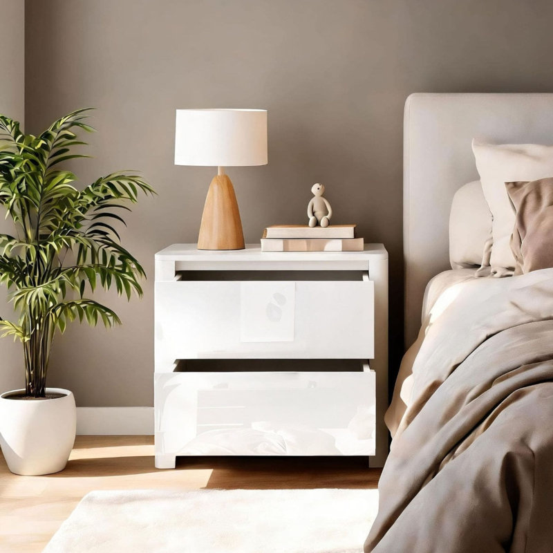 Tanah 2 Drawer High Gloss Bedside Table