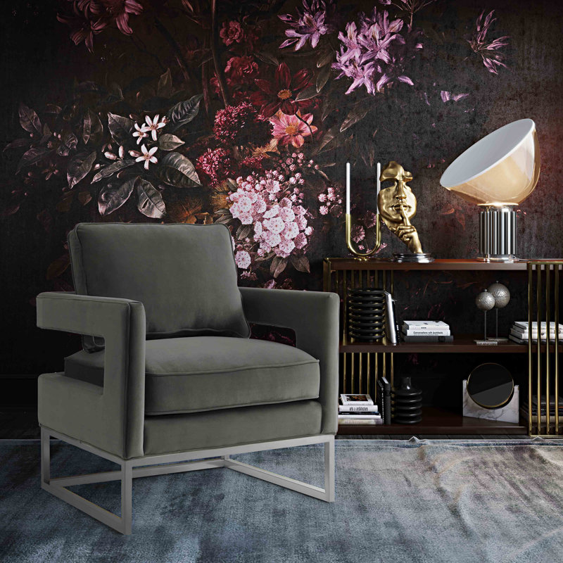 Fauteuil en velours l 33,5 po Isabel, Velours gris