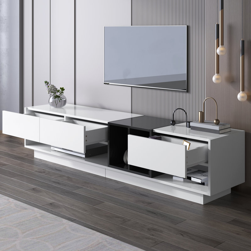 Jaxenor High Gloss TV Stand with 3 Drawers, TV Unit for 75 Inch TV