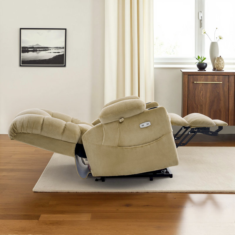 27.2" Extra Wide Dual Motor Power Recliner Lift Chair with Massage and Dual Heating, Infinite Position, Fabric, Beige